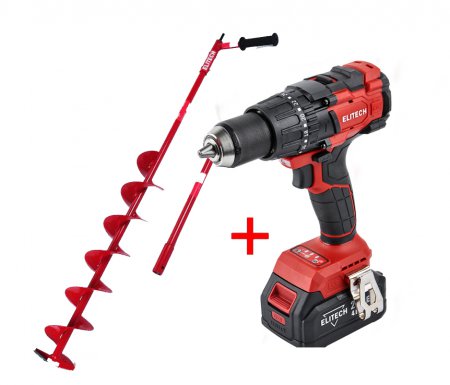 Аккумуляторная дрель ELITECH ДА21УБЛ2(E2201.048.02) + шнек для льда ELITECH 1820.117500 - Фото 1