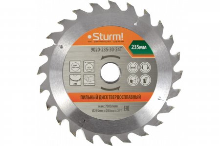 STURM 9020-235-30-24T Диск пильный 235x30x24 зуба С ПЕРЕХОД. КОЛЬЦОМ НА 20мм - Фото 1