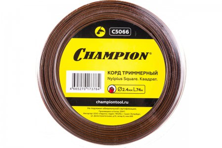 Корд триммерный CHAMPION Nylplus Square 2.4мм* 74м C5066 - Фото 1