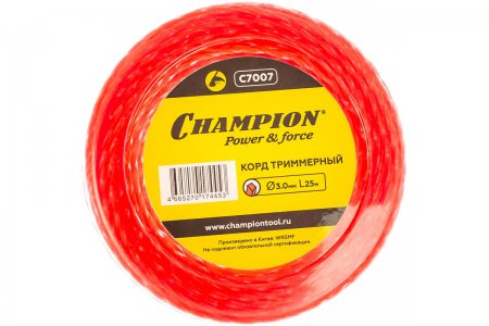 CHAMPION  C7007  Корд трим., леска Twisted Square 3.0мм* 25м (витой квадрат) - Фото 1