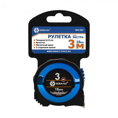 Рулетка КОБАЛЬТ Экстра 3м x 16мм 906-883 - Фото 1 Рулетка КОБАЛЬТ Экстра 3м x 16мм 906-883 - Фото 1